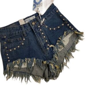 Cosmic Jeans  High Waisted Jean Shorts Fringe Hem Size 8